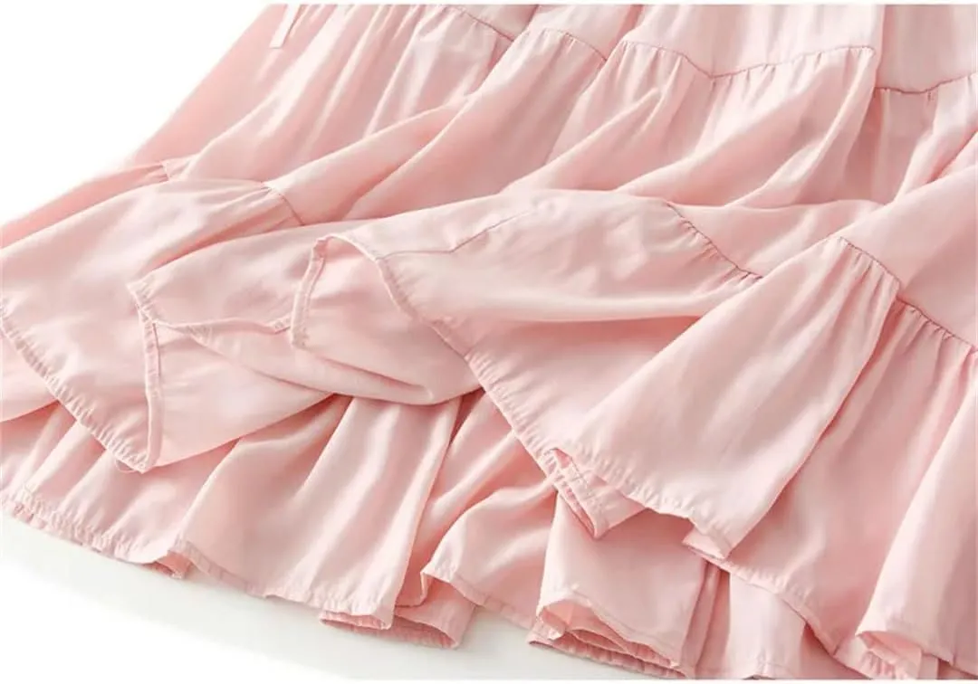 Women's Spring Fall Bow Tie High Waist A-Line Casual Long Skirt Korean Style Fashion Solid Color Cake Skirts