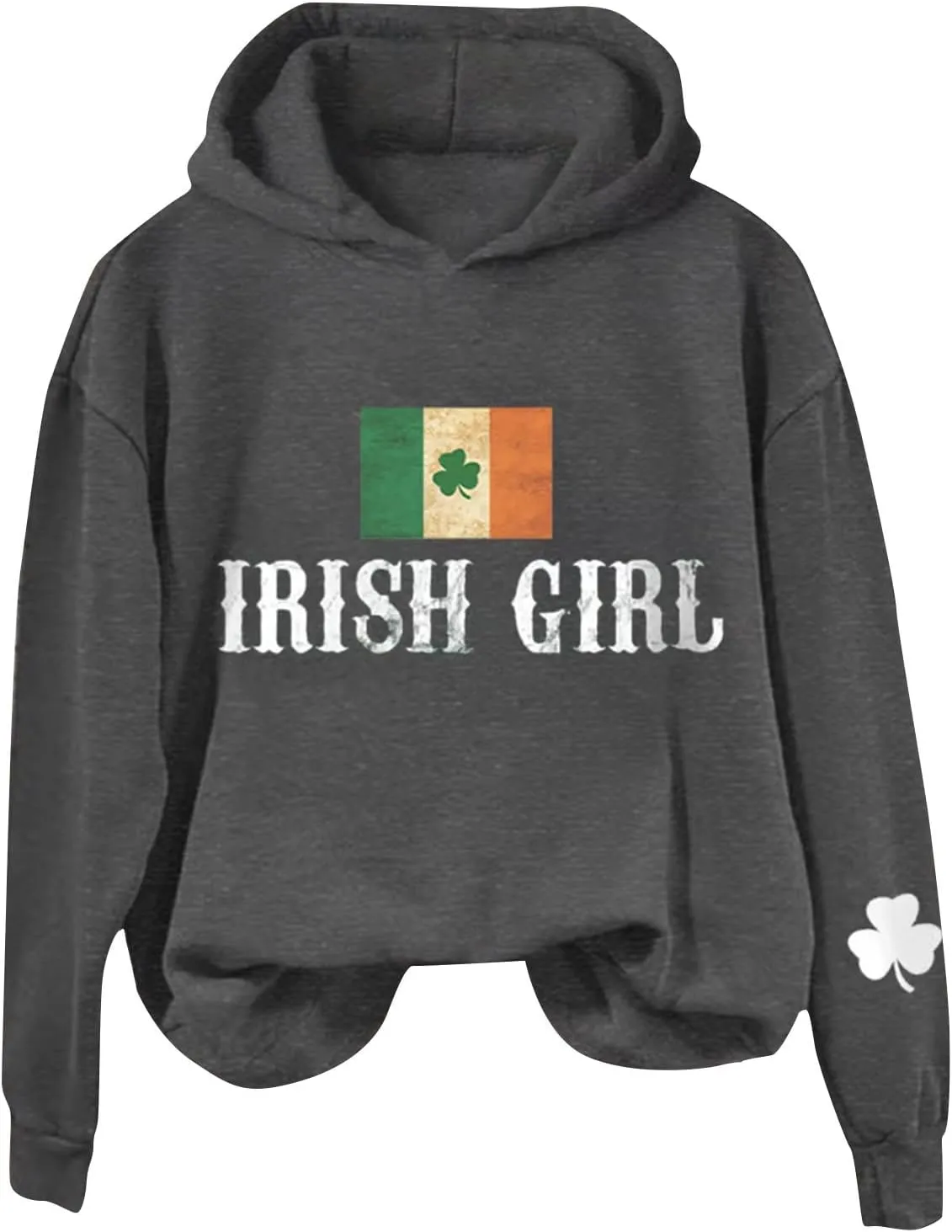 Womens St Patrick's Day Hoodies Shamrock Lucky Hooded Pullover Irish Four Leaf Clover Festival Long Sleeve Sweatshirt