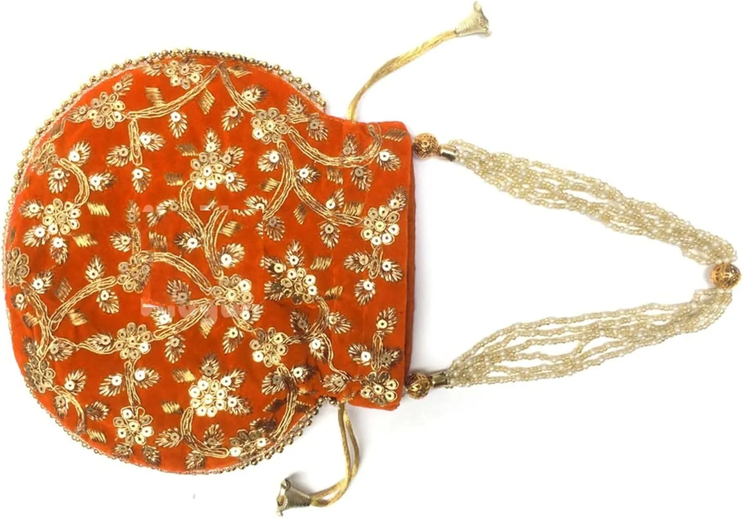 Women's Velvet Embroidered Potli Bag Purse Pouch Drawstring Bag Golden Work Wedding Gift for Women