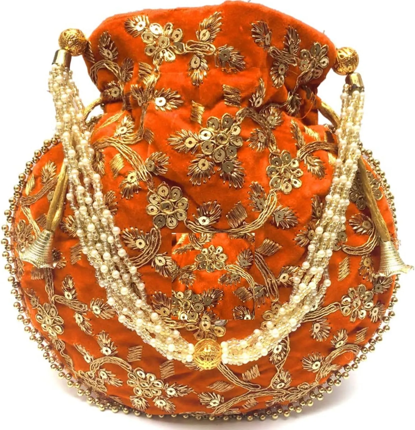 Women's Velvet Embroidered Potli Bag Purse Pouch Drawstring Bag Golden Work Wedding Gift for Women