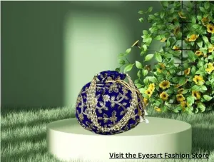 Women's Velvet Embroidered Potli Bag Purse Pouch Drawstring Bag Golden Work Wedding Gift for Women