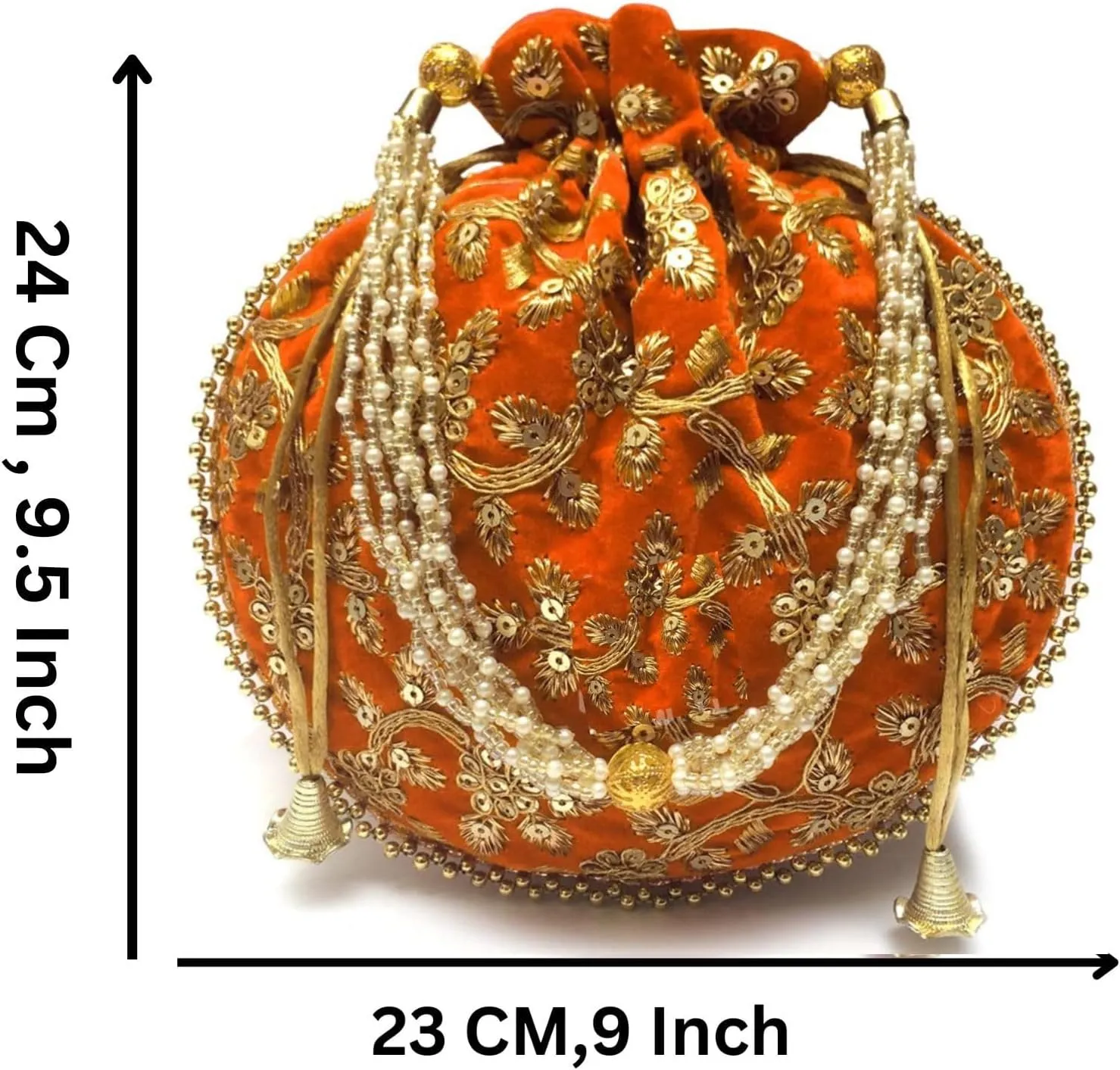 Women's Velvet Embroidered Potli Bag Purse Pouch Drawstring Bag Golden Work Wedding Gift for Women