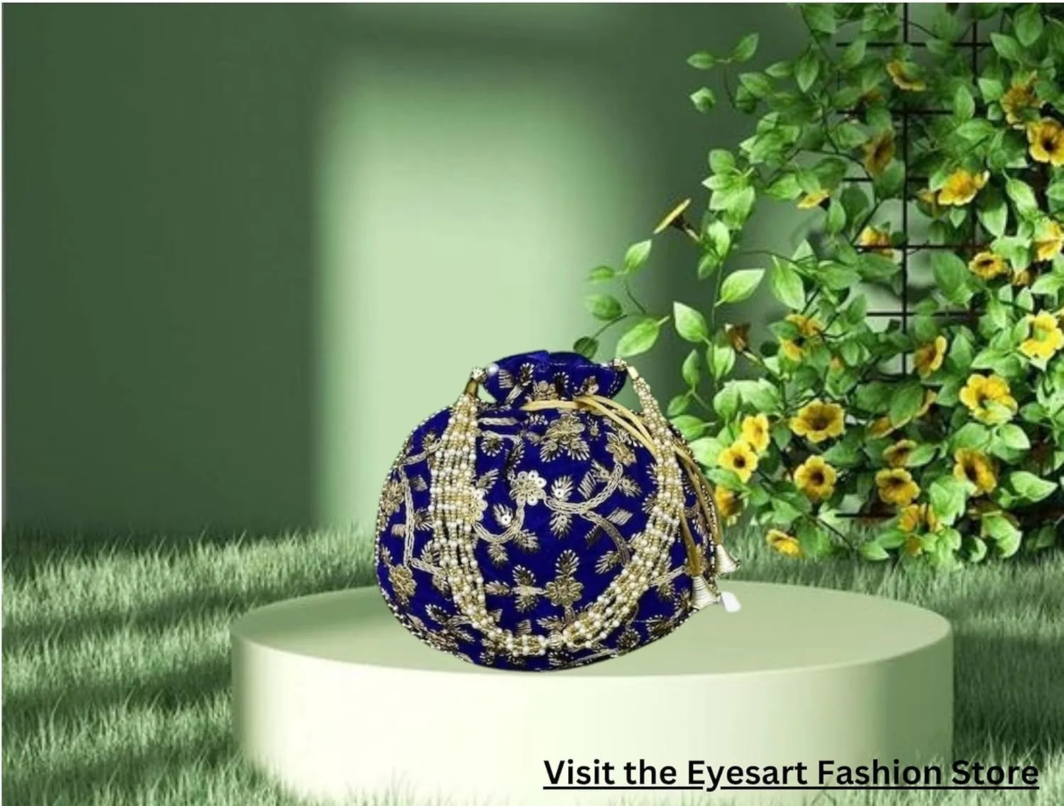 Women's Velvet Embroidered Potli Bag Purse Pouch Drawstring Bag Golden Work Wedding Gift for Women
