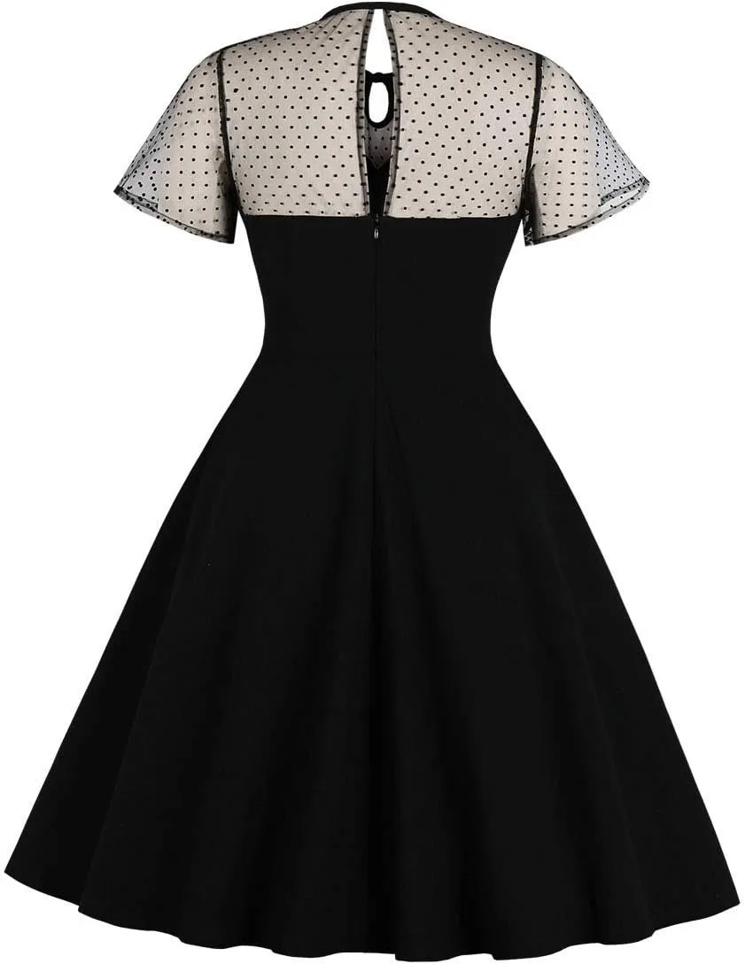 Women's Vintage Polka Dot 1950s Audrey Retro Rockabilly Prom Dress 50's 60's A-Line Cocktail Party Swing Dress