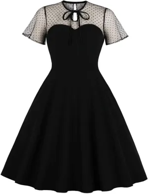 Women's Vintage Polka Dot 1950s Audrey Retro Rockabilly Prom Dress 50's 60's A-Line Cocktail Party Swing Dress