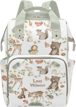 Woodland Bear Fox Deer Animals Safari Personalized Name Diaper Bag Backpack,Custom Travel DayPack for Nappy Mommy Bag Gift