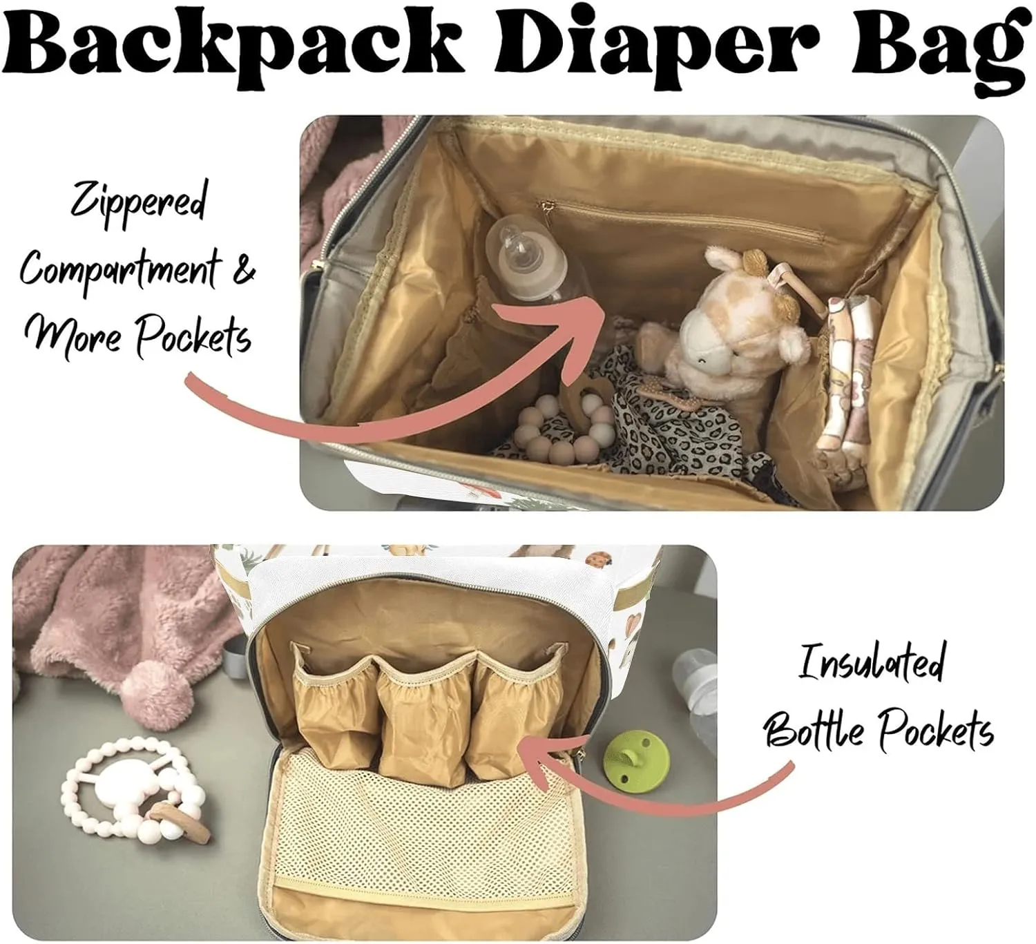 Woodland Bear Fox Deer Animals Safari Personalized Name Diaper Bag Backpack,Custom Travel DayPack for Nappy Mommy Bag Gift