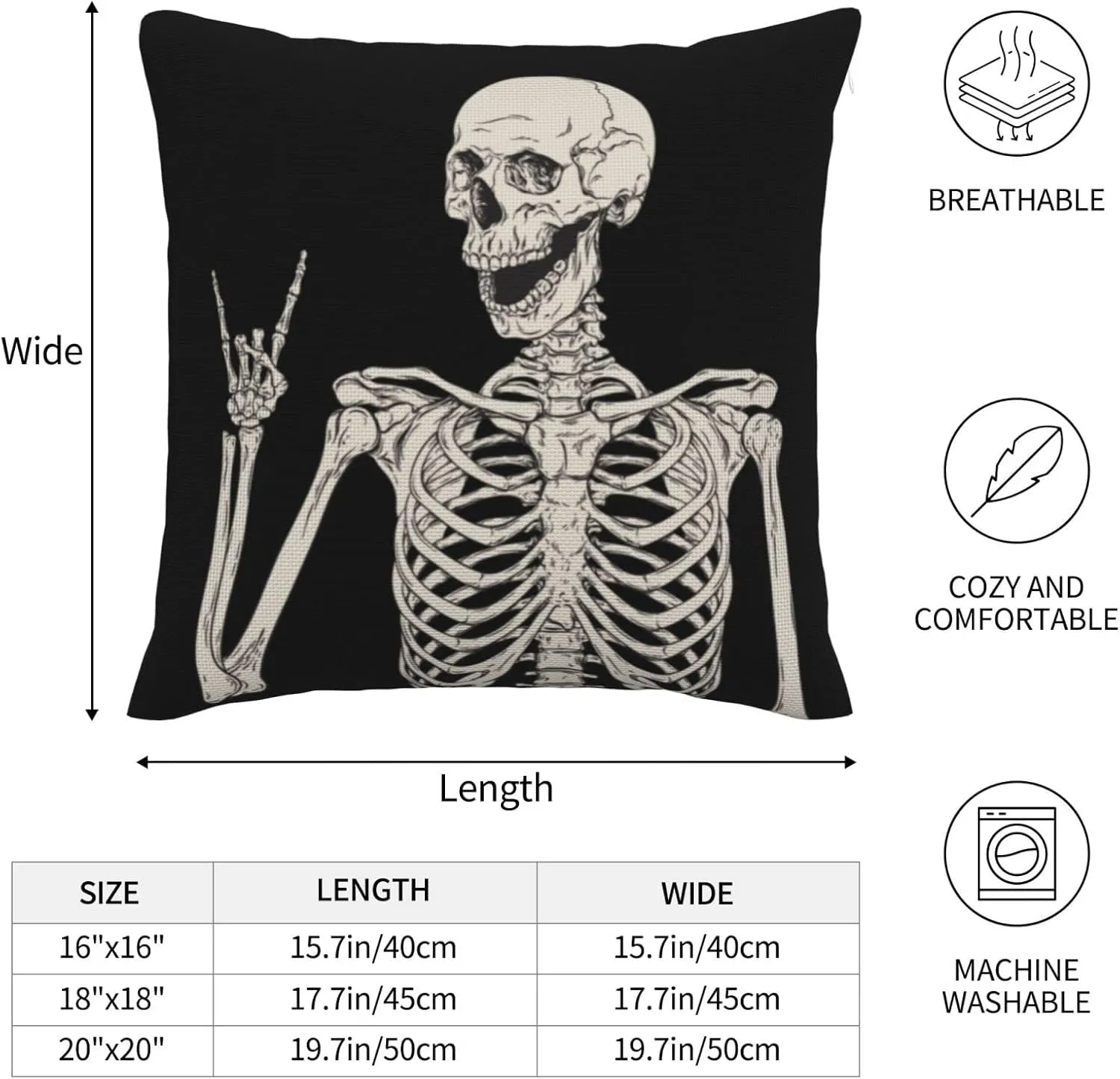 Worltoldb Human Skeleton Skull Throw Pillow Covers Set of 4 Decorative Fall Soft Linen Fabric Square Boho Cushion Case for Room Bedroom Sofa Car 18x18 Halloween