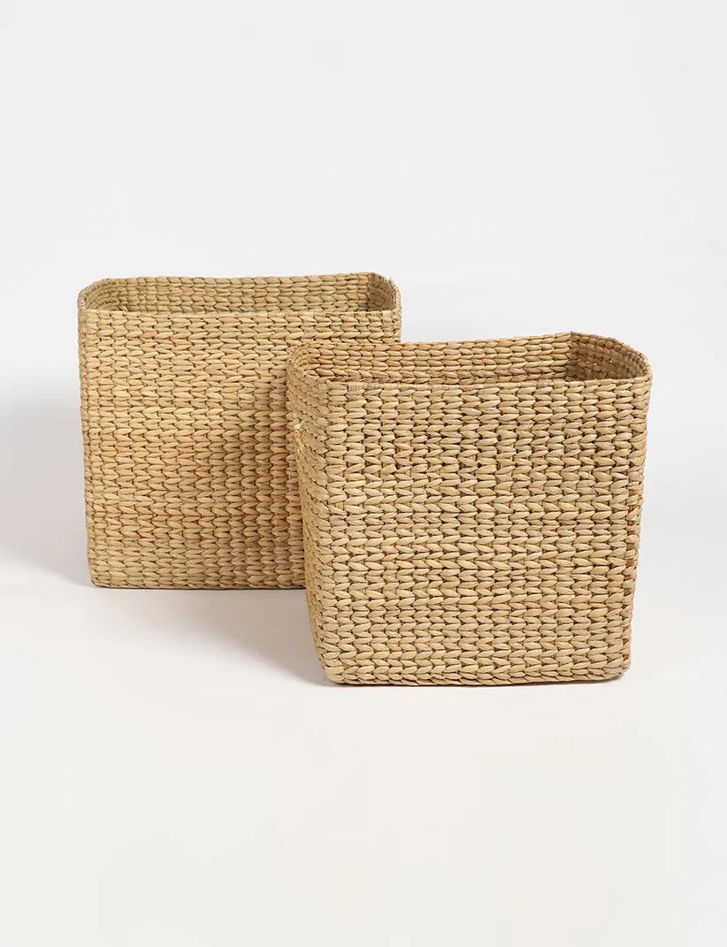 Woven Kauna Straw Grass Storage Hampers (Set of 2)