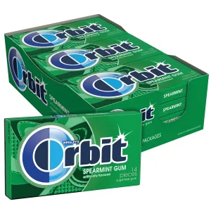 WRIGLEY'S ORBIT Chewing Gum Sugar-Free Spearmint - 12 Packs, 14 Pieces Each - Sugar-Free Gum, 168 Total Pieces Bulk Box