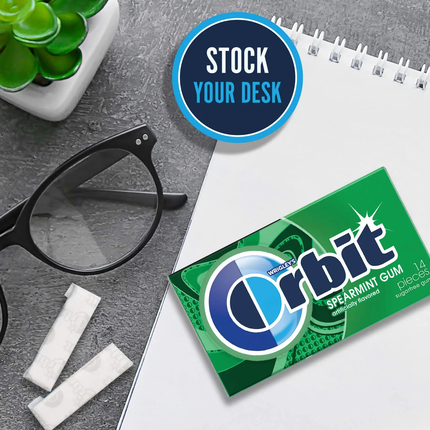 WRIGLEY'S ORBIT Chewing Gum Sugar-Free Spearmint - 12 Packs, 14 Pieces Each - Sugar-Free Gum, 168 Total Pieces Bulk Box