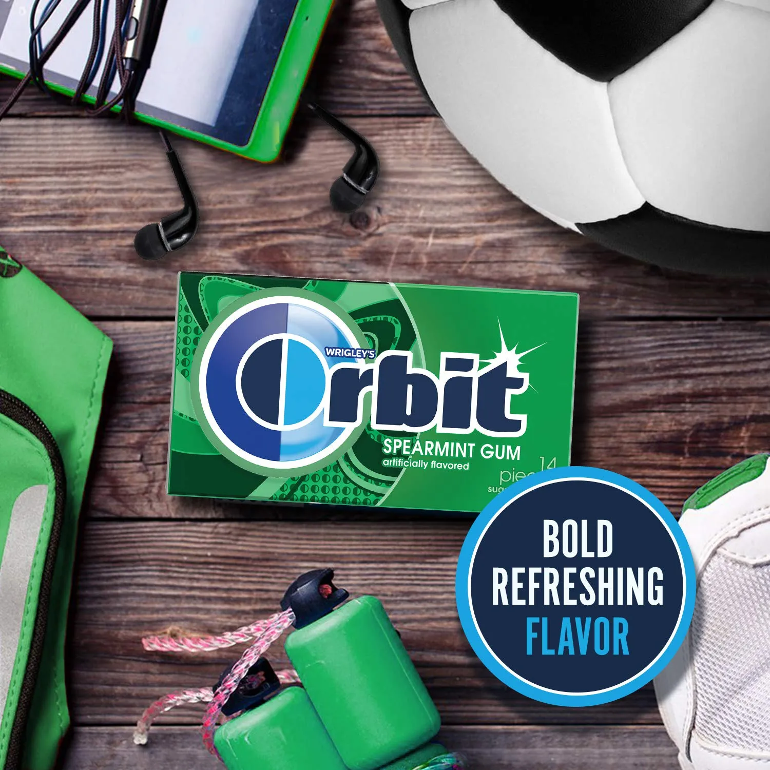 WRIGLEY'S ORBIT Chewing Gum Sugar-Free Spearmint - 12 Packs, 14 Pieces Each - Sugar-Free Gum, 168 Total Pieces Bulk Box