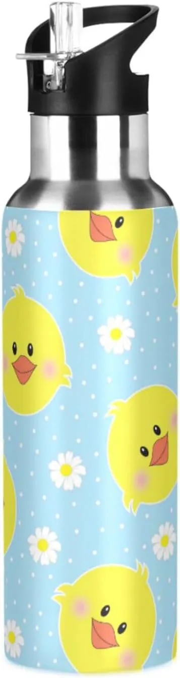 Wusikd Ducks Water Bottle with Straw Lid Double Wall Yellow Thermos Bottle Vacuum Insulated Flask Stainless Steel Water Bottle for Gym Outdoor 35 OZ