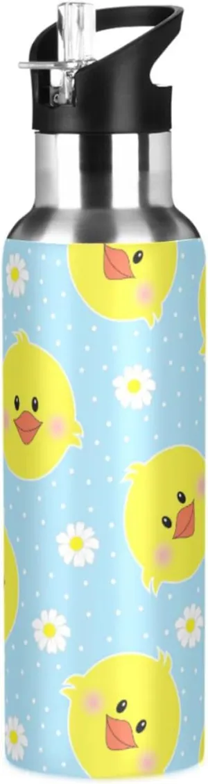 Wusikd Ducks Water Bottle with Straw Lid Double Wall Yellow Thermos Bottle Vacuum Insulated Flask Stainless Steel Water Bottle for Gym Outdoor 35 OZ