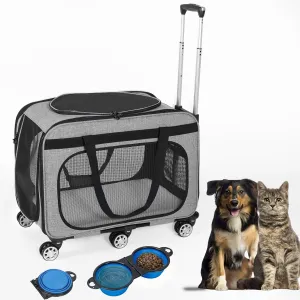 XL Cat & Small Dog Carrier | 25" L x 16" W x 17" H - up to 40 lbs - NOT TSA Compliant - Small Dogs or Large Cat Carrier with Wheels - Extending Handle, 360° Rotation Wheels & Extra Ventilation