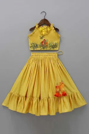 Yellow Sleeveless Lehenga Set