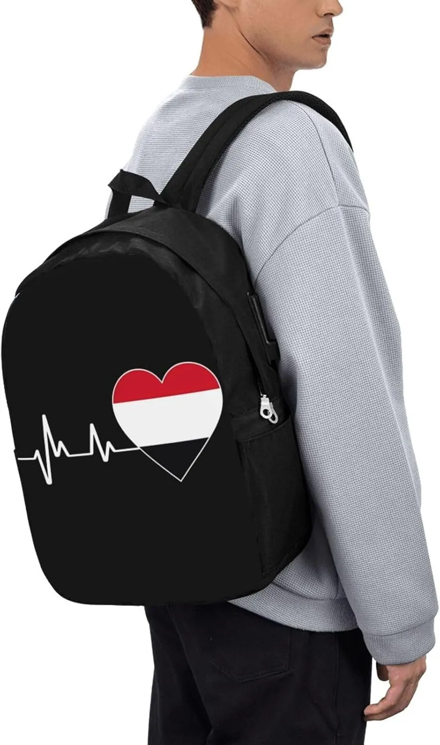 Yemen Yemeni Yemenian Flag Hearts Beats Laptop Backpacks Travel Backpack Casual Business Daypack Sport Rucksack Computer Bag Fits up to 17 Inch Notebook with USB Port