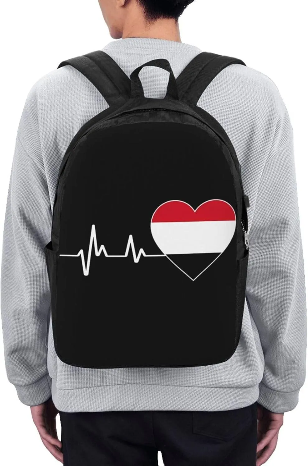 Yemen Yemeni Yemenian Flag Hearts Beats Laptop Backpacks Travel Backpack Casual Business Daypack Sport Rucksack Computer Bag Fits up to 17 Inch Notebook with USB Port