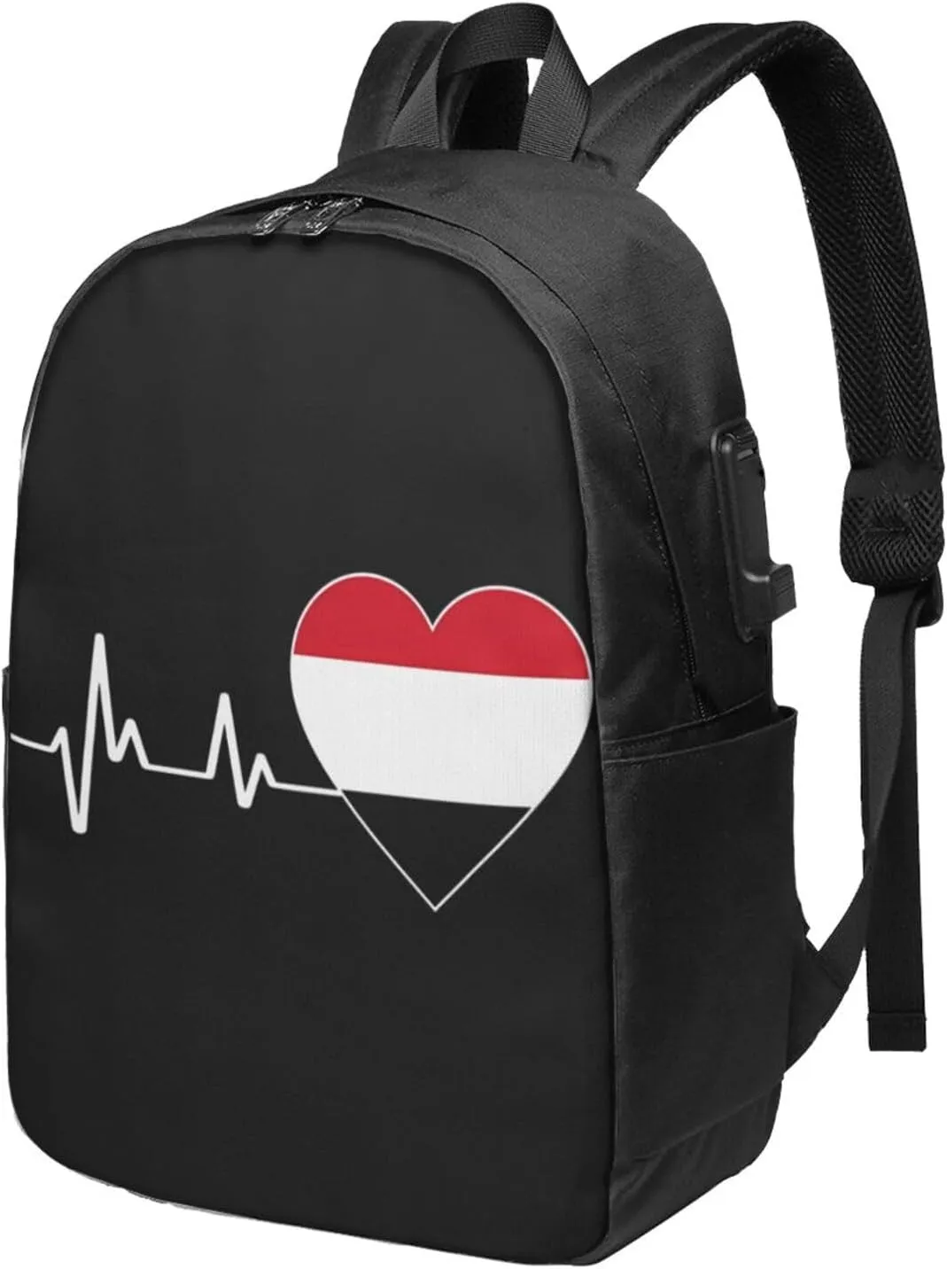 Yemen Yemeni Yemenian Flag Hearts Beats Laptop Backpacks Travel Backpack Casual Business Daypack Sport Rucksack Computer Bag Fits up to 17 Inch Notebook with USB Port