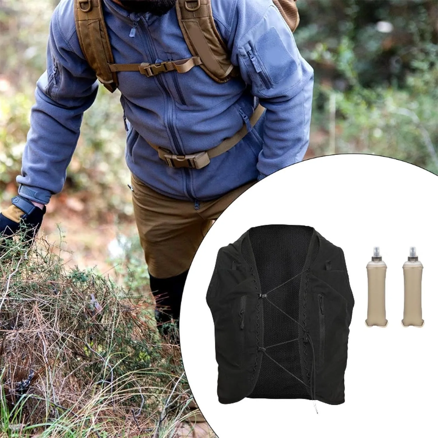 YIJU Hydration Pack for Running with Water Bottles and Pockets for Outdoor Use