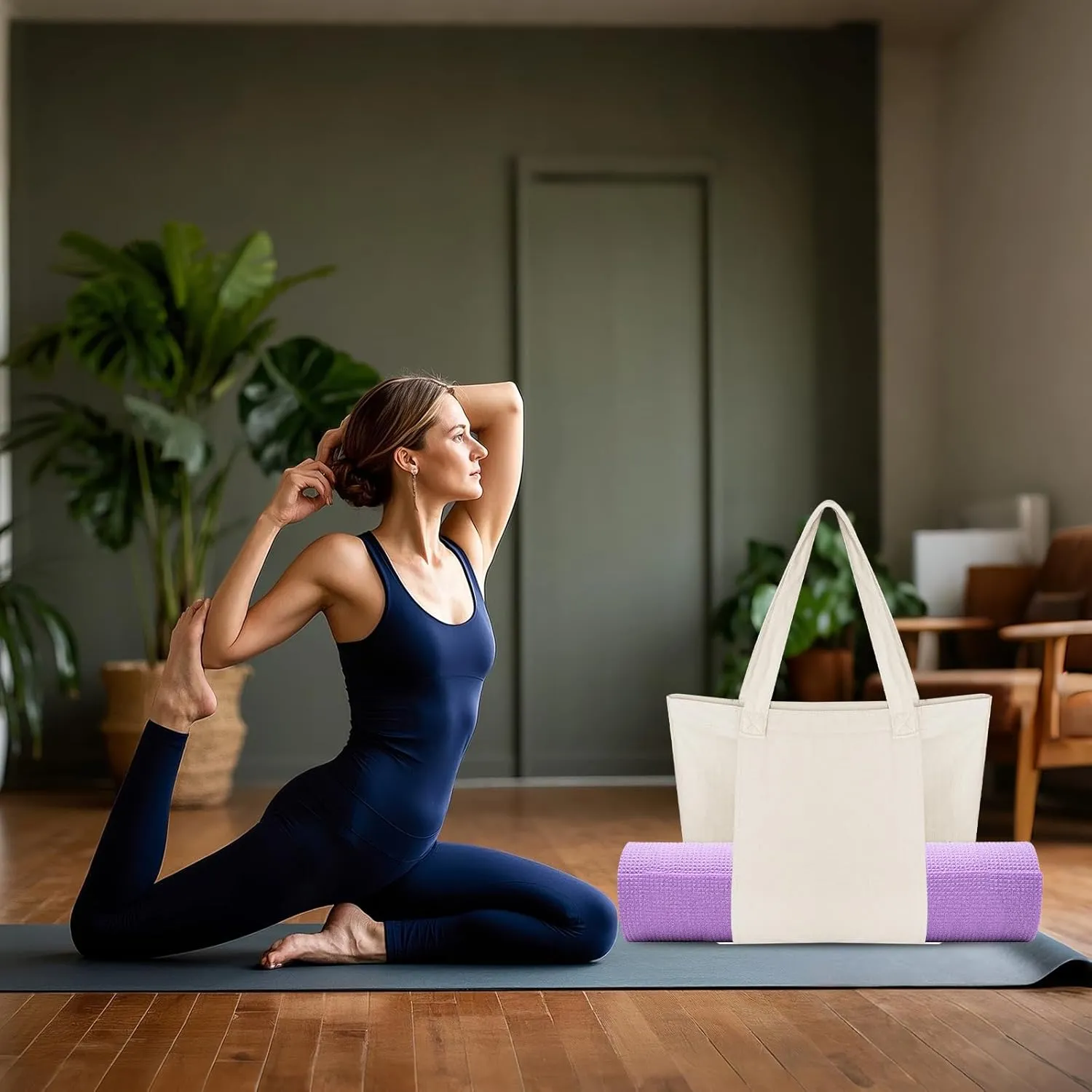 Yoga Mat Bag for Women Canvas Bag with Yoga Mat Carrier Yoga Mat Bags for Workout Pilates Travel Beach and Gym