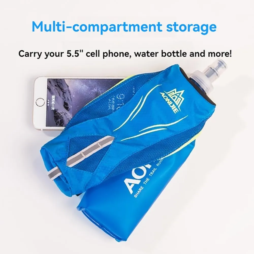 YOUGLE Running Handheld Water Bottle with 500ml Handheld Soft Flask Hand Strap Hydration Pack Grip Free for Runners Hiking, Skiing and Outdoor (Orange)