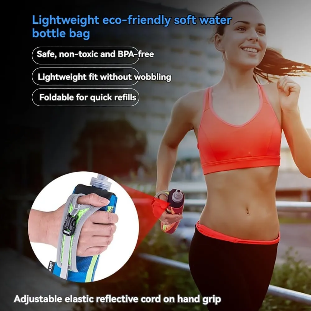 YOUGLE Running Handheld Water Bottle with 500ml Handheld Soft Flask Hand Strap Hydration Pack Grip Free for Runners Hiking, Skiing and Outdoor (Orange)