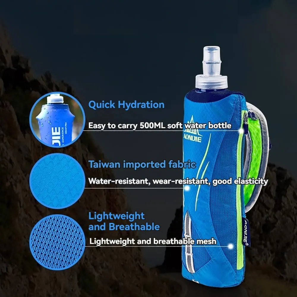 YOUGLE Running Handheld Water Bottle with 500ml Handheld Soft Flask Hand Strap Hydration Pack Grip Free for Runners Hiking, Skiing and Outdoor (Orange)