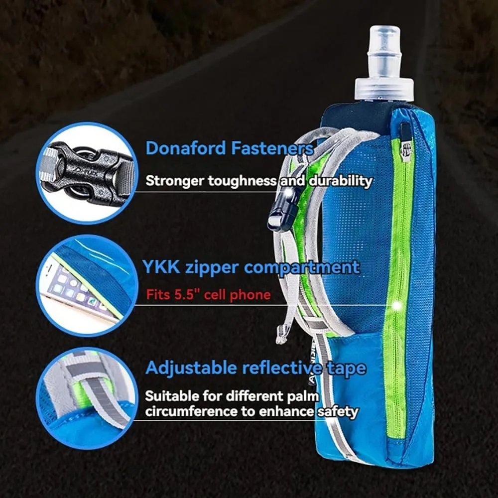 YOUGLE Running Handheld Water Bottle with 500ml Handheld Soft Flask Hand Strap Hydration Pack Grip Free for Runners Hiking, Skiing and Outdoor (Orange)