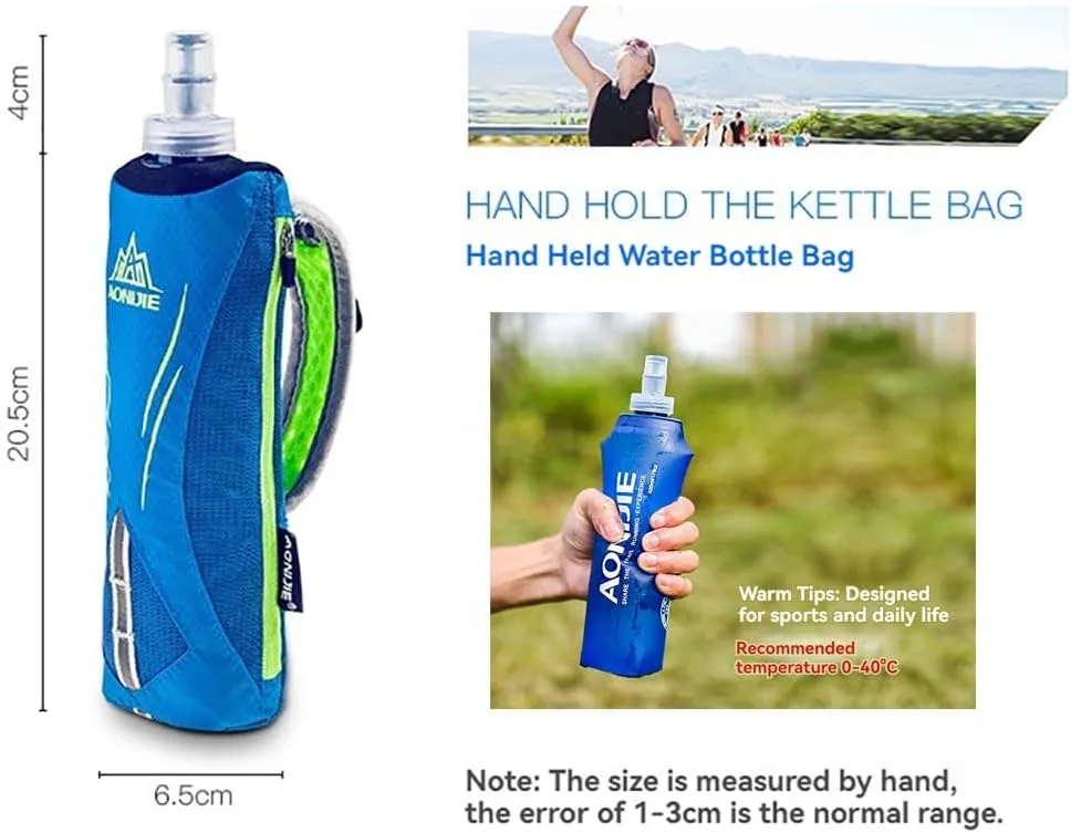 YOUGLE Running Handheld Water Bottle with 500ml Handheld Soft Flask Hand Strap Hydration Pack Grip Free for Runners Hiking, Skiing and Outdoor (Orange)