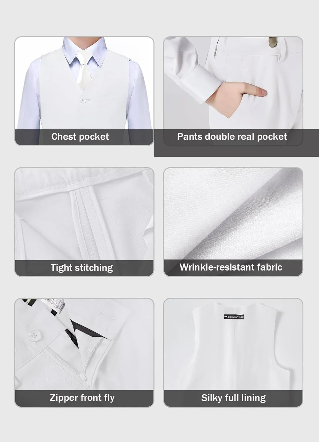 YuanLu Boys Suit Dress Clothes Ring Bearer Outfit Homecoming Dresses Boy Vest and Pants Set for Kids Wedding Tuxedo Suits