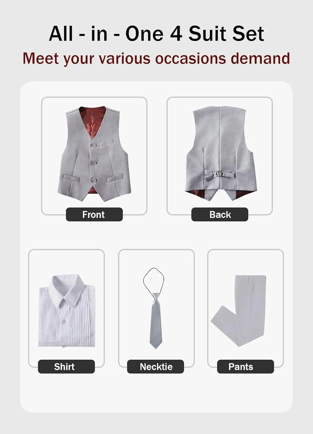 YuanLu Boys Suit Dress Clothes Ring Bearer Outfit Homecoming Dresses Boy Vest and Pants Set for Kids Wedding Tuxedo Suits