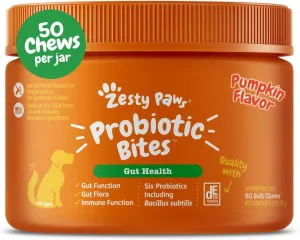 Zesty Paws Probiotics for Dogs, Digestive Enzymes Gut Flora, Digestive Health, Diarrhea & Bowel Support, DE111, Dog Probiotics Soft Chew for Pet Immune System, Pumpkin, 50 Ct