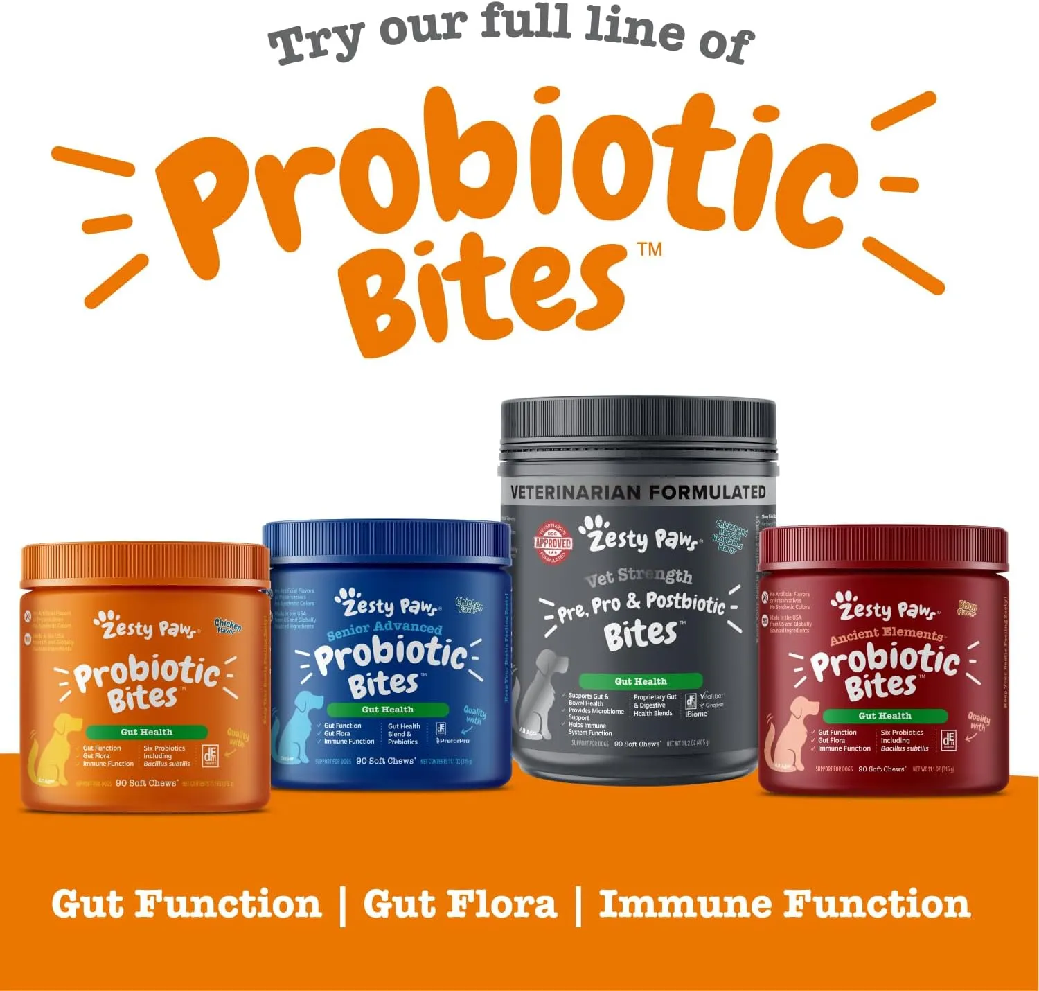 Zesty Paws Probiotics for Dogs, Digestive Enzymes Gut Flora, Digestive Health, Diarrhea & Bowel Support, DE111, Dog Probiotics Soft Chew for Pet Immune System, Pumpkin, 50 Ct