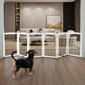 ZJSF Freestanding Panel Dog Gate for Indoor, Doorways,Stairs, or Hallways,Foldable Wooden White Pet Gates for House,Pet Gate for Dogs,Dog Fence, Puppy Gate,Support Feet Included,32 "Height-6 Panels