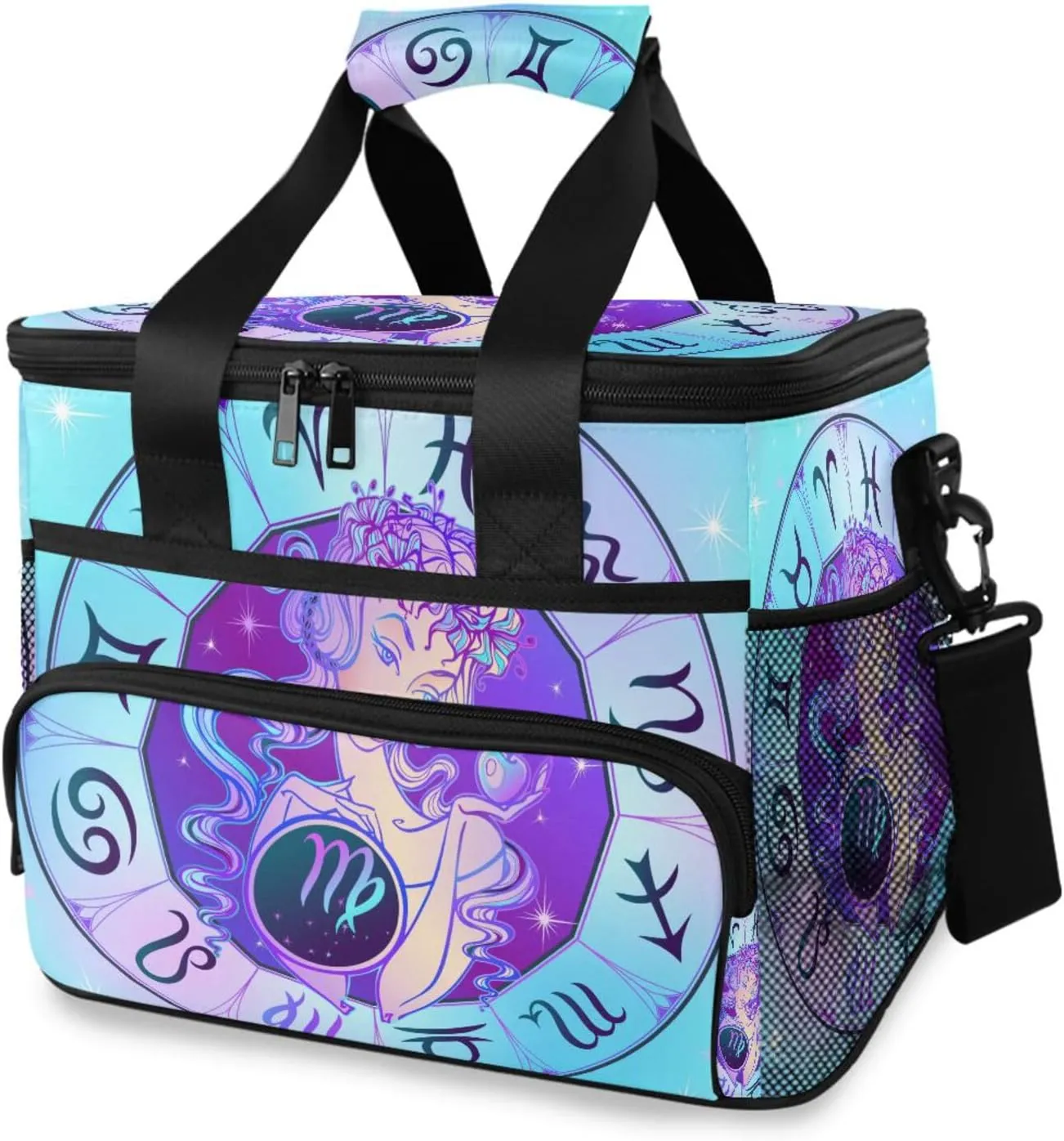 Zodiac-sign-virgo Insulated Lunch Box Men Women, Large Reusable Lunch Bag for Office Work Picnic Beach, Leakproof Cooler Bag with Adjustable Shoulder Strap for Adult